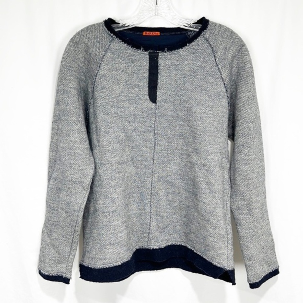 BARENA Men’s Navy Marled Raw Edge Wool Blend Sweater Small